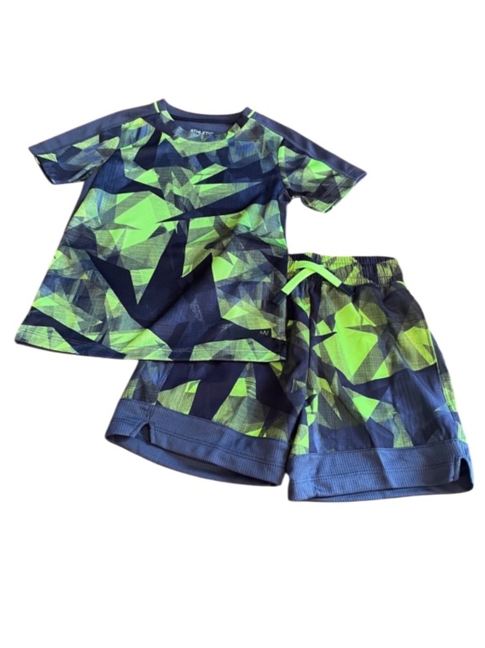 Boys 4/5 Athletic Works Green Geometric Short Set